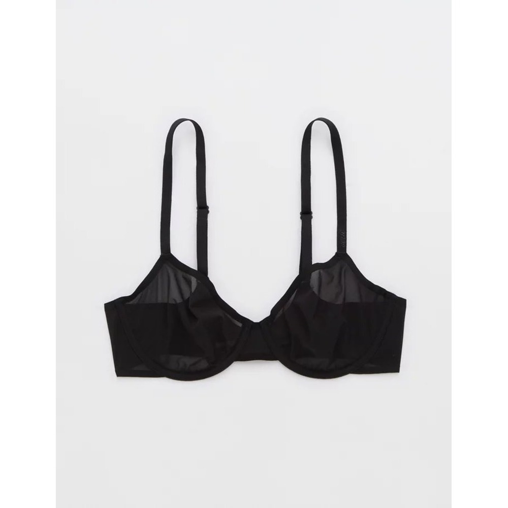 Aerie SMOOTHEZ Mesh Unlined Balconette Underwire Bra Black 34D